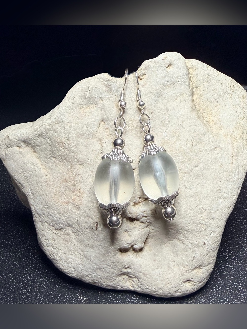 ✨Handmade✨Silver & Clear Bead Drop Earrings